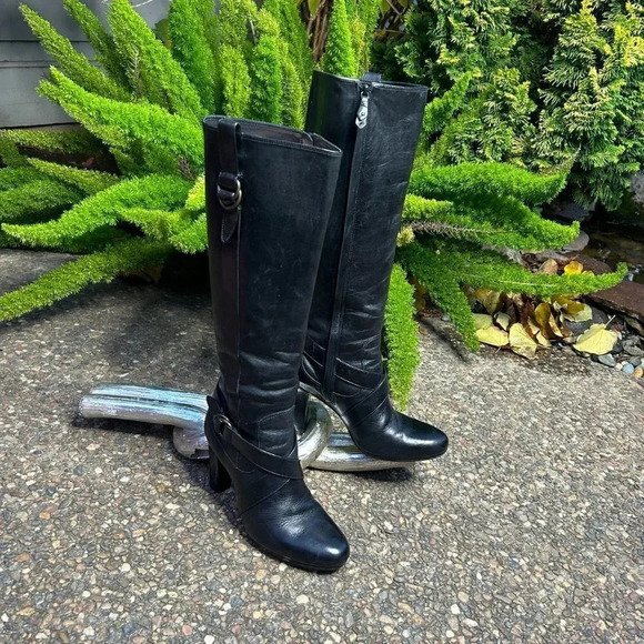Cole Haan Courtney Black Knee Hi Heeled Boots - Picture 1 of 15